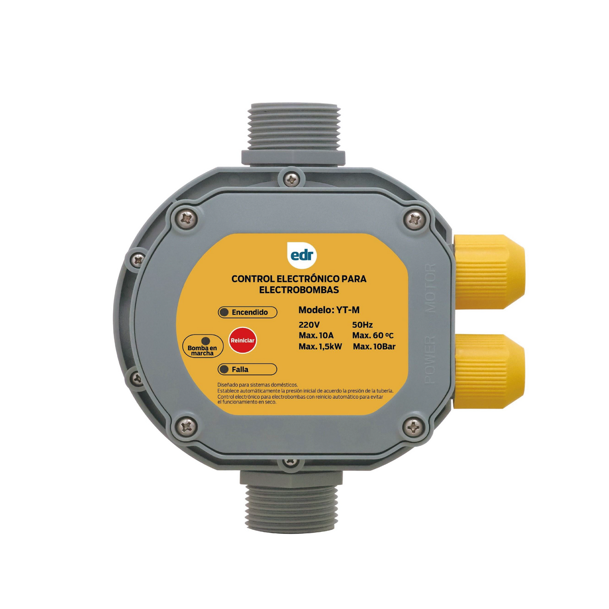 CONTROL BOMBA YT-2 AUTO 1" AMARILLO CON CABLE Y ENCHUFE